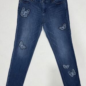 Soho Boyfriend Jeans New York Company Size 12 Butterfly pattern 30W 27L Blue